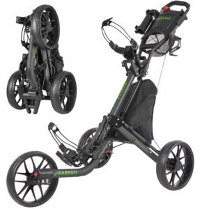 Carrito de golf de 3 ruedas, plegable con soporte para paraguas de bebidas, carritos de golf compactos, carrito de golf de plegado rápido, carritos de empuje con distancia entre...